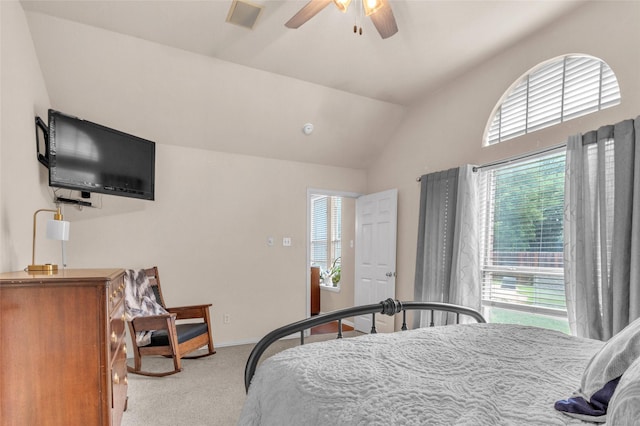 1125 Starling Ct, Burleson, TX 76028 - bedroom featuring carpet floors, multiple windows, lofted ceiling, a ceiling fan, and baseboards