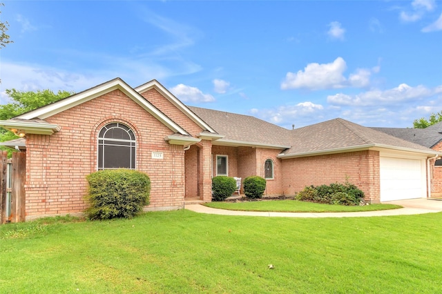 1125 Starling Ct, Burleson, TX 76028 - ranch-style home with an attached garage, a front yard, brick siding, and roof with shingles