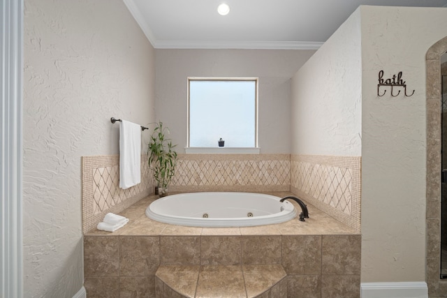 4452 Druid Hills Dr, Frisco, TX 75034 - bathroom with a jetted tub, a textured wall, and ornamental molding