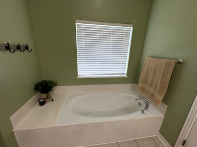 702 John Thomas Dr, Keene, TX 76059 - full bathroom featuring a garden tub and tile patterned floors