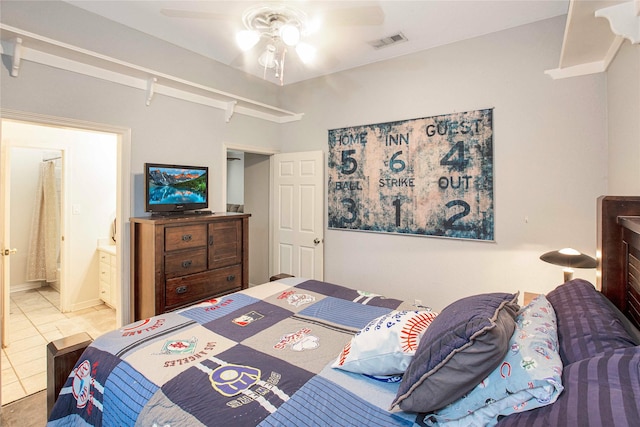 1991 Saint Andrews Dr, Red Oak, TX 75154 - tiled bedroom with ensuite bath and ceiling fan
