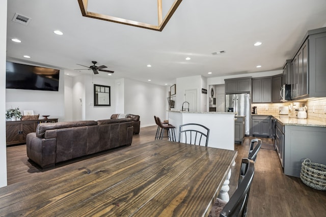 601 S 4th St, Crandall, TX 75114 - dining space with recessed lighting, dark wood-type flooring, and ceiling fan