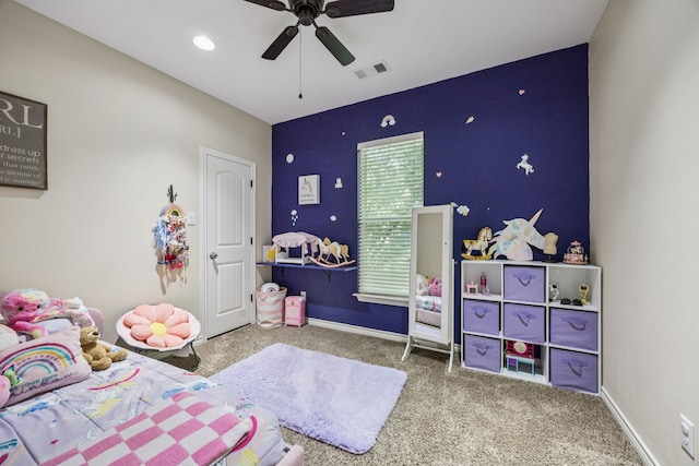 601 S 4th St, Crandall, TX 75114 - carpeted bedroom with baseboards and a ceiling fan