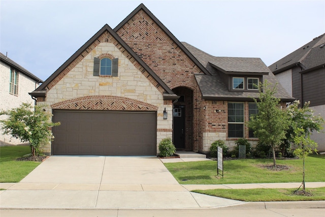 608 Remington Rd, Celina, TX 75009 - view of front facade with a front lawn, brick siding, stone siding, and driveway