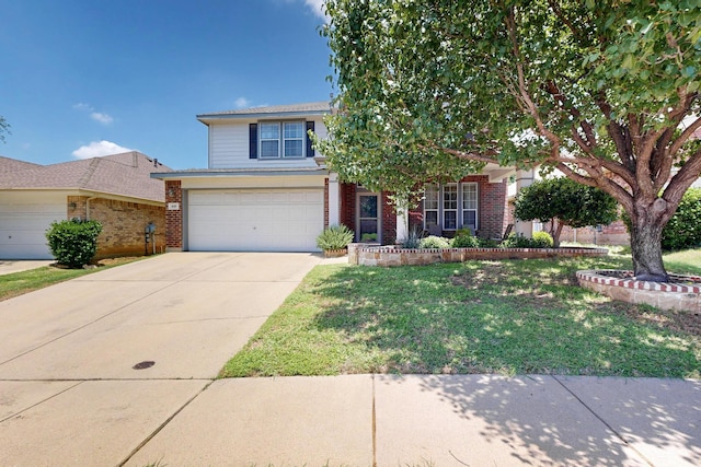 848 Ridge Point Dr, Grand Prairie, TX 75052 - obstructed view of property featuring brick siding, concrete driveway, a front lawn, and an attached garage