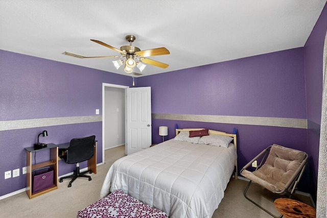 848 Ridge Point Dr, Grand Prairie, TX 75052 - carpeted bedroom with ceiling fan and a textured wall