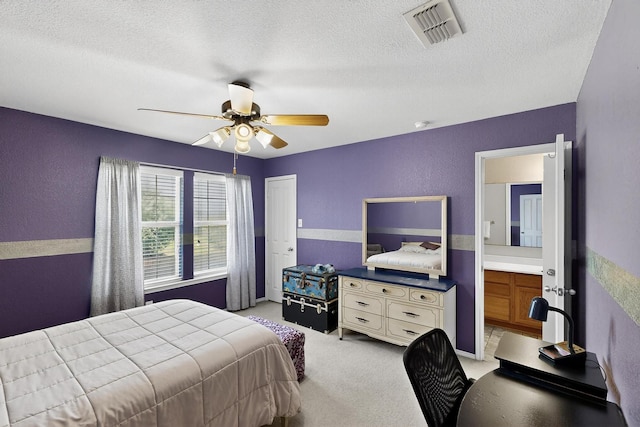 848 Ridge Point Dr, Grand Prairie, TX 75052 - bedroom with a textured ceiling, light carpet, a textured wall, a ceiling fan, and a closet