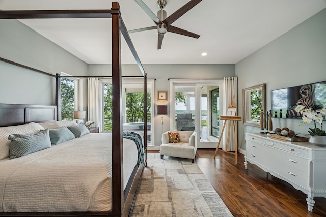 4003 Cheyenne Cir, Flower Mound, TX 75022 - bedroom with wood finished floors, access to outside, recessed lighting, and a ceiling fan