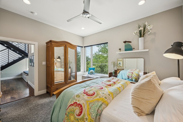 4003 Cheyenne Cir, Flower Mound, TX 75022 - carpeted bedroom featuring recessed lighting, baseboards, and ceiling fan
