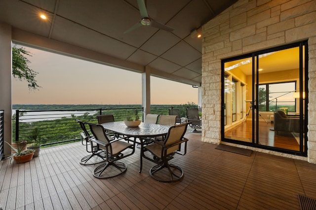 4003 Cheyenne Cir, Flower Mound, TX 75022 - wooden terrace with a ceiling fan, a water view, and outdoor dining area