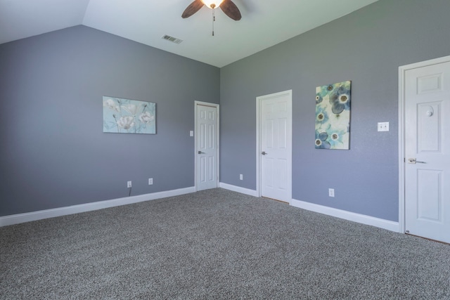 2111 Preston Trl, Forney, TX 75126 - unfurnished bedroom with carpet floors, vaulted ceiling, baseboards, and a ceiling fan