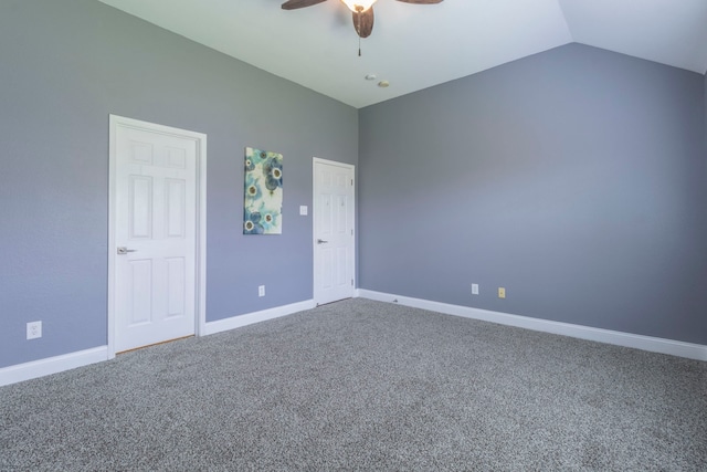2111 Preston Trl, Forney, TX 75126 - unfurnished bedroom featuring carpet flooring, baseboards, lofted ceiling, and ceiling fan