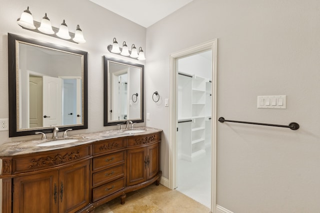 3711 Venice Dr, Irving, TX 75038 - bathroom with double vanity and tile patterned floors