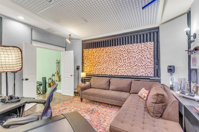 2116 Tremont Blvd, Mckinney, TX 75071 - home office with wood finished floors, a tray ceiling, and recessed lighting