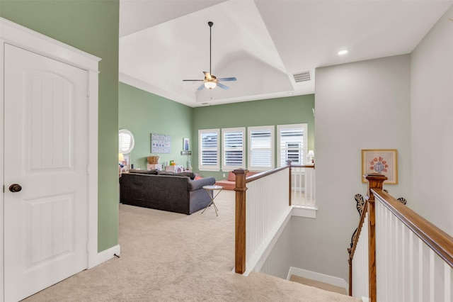 2116 Tremont Blvd, Mckinney, TX 75071 - corridor featuring an upstairs landing, carpet, a tray ceiling, and recessed lighting