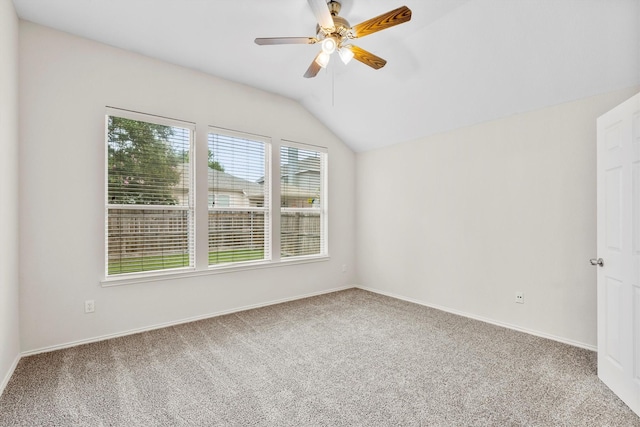 13209 Fencerow Rd, Fort Worth, TX 76244 - unfurnished room featuring vaulted ceiling, carpet flooring, a ceiling fan, and baseboards