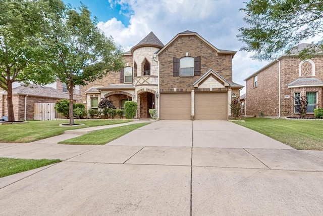 3436 Copper Point Ln, Frisco, TX 75034 - view of front facade featuring concrete driveway, a front yard, an attached garage, and brick siding