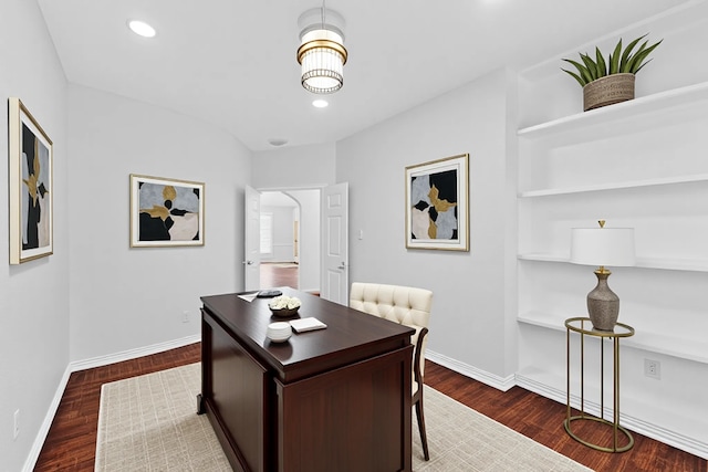 3436 Copper Point Ln, Frisco, TX 75034 - office with dark wood-type flooring, recessed lighting, and baseboards