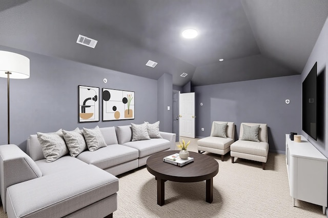 3436 Copper Point Ln, Frisco, TX 75034 - home theater room featuring vaulted ceiling and light carpet