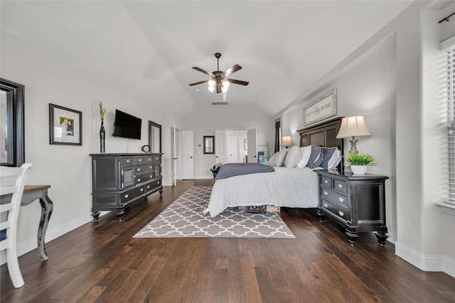 1925 Knoxbridge Rd, Forney, TX 75126 - bedroom with wood-type flooring, vaulted ceiling, baseboards, and ceiling fan