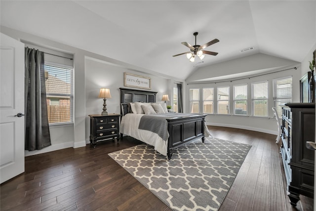 1925 Knoxbridge Rd, Forney, TX 75126 - bedroom with vaulted ceiling, dark wood finished floors, baseboards, and a ceiling fan