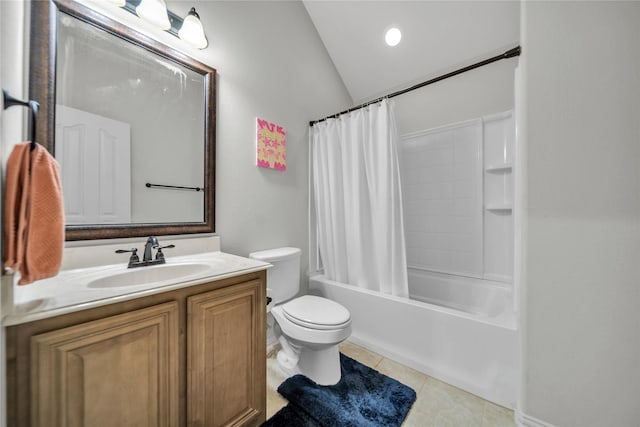 1925 Knoxbridge Rd, Forney, TX 75126 - full bath featuring toilet, vanity, shower / bath combo, tile patterned floors, and vaulted ceiling