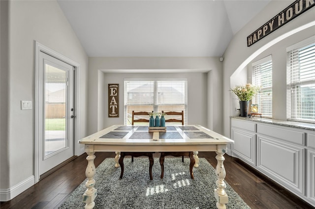 1925 Knoxbridge Rd, Forney, TX 75126 - office with vaulted ceiling, dark wood-style flooring, and baseboards