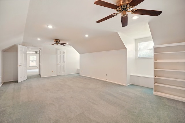 2050 Greenbriar Dr, Abilene, TX 79605 - additional living space featuring ceiling fan, lofted ceiling, carpet floors, baseboards, and plenty of natural light