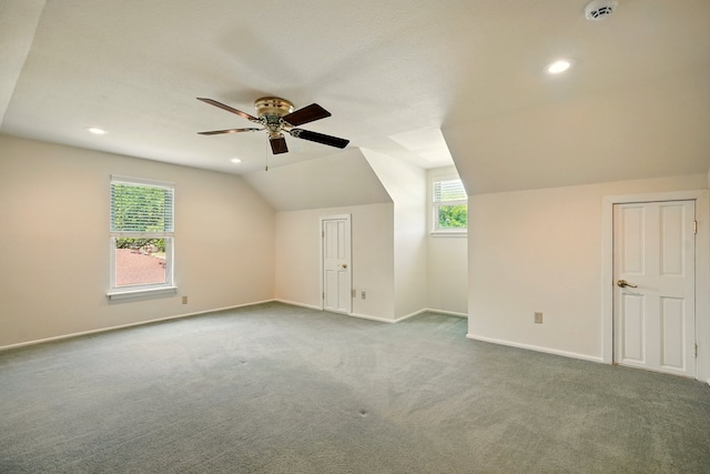 2050 Greenbriar Dr, Abilene, TX 79605 - additional living space featuring carpet flooring, lofted ceiling, baseboards, ceiling fan, and recessed lighting
