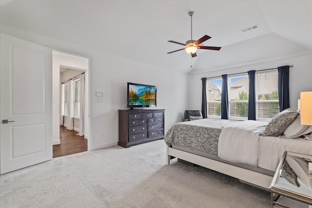 350 Lake Trail Ln, Prosper, TX 75078 - bedroom with vaulted ceiling, carpet flooring, ceiling fan, and baseboards