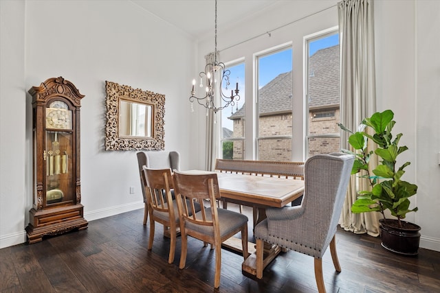 350 Lake Trail Ln, Prosper, TX 75078 - dining area featuring baseboards, a chandelier, dark wood finished floors, and crown molding