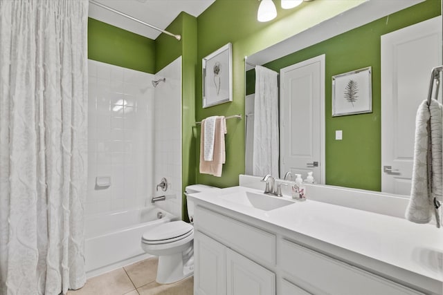 350 Lake Trail Ln, Prosper, TX 75078 - bathroom with shower / bath combo with shower curtain, vanity, tile patterned flooring, and toilet