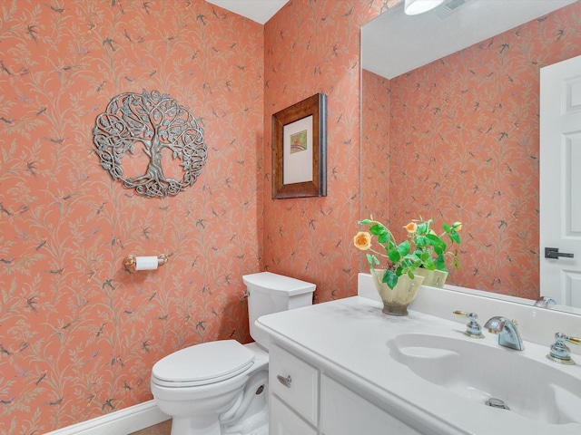 6321 Fershaw Pl, Fort Worth, TX 76116 - bathroom featuring wallpapered walls, vanity, and toilet
