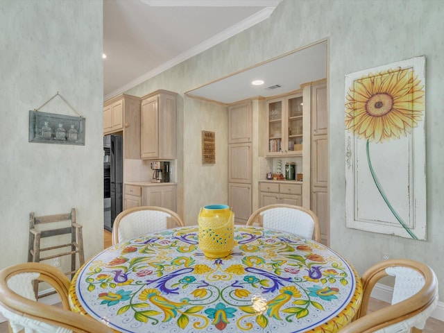 6321 Fershaw Pl, Fort Worth, TX 76116 - dining space with ornamental molding, light wood-style flooring, and baseboards