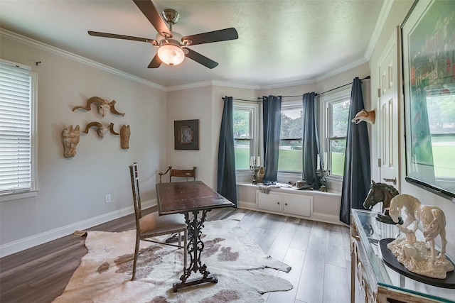 4141 Shannon Dr, Fort Worth, TX 76116 - office area featuring light wood-style floors, ceiling fan, ornamental molding, and baseboards
