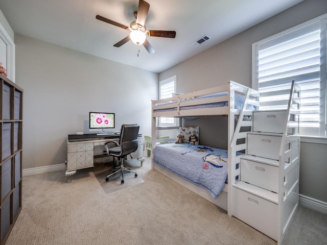 9813 Ironwood Dr, Denton, TX 76207 - bedroom featuring carpet flooring, an office area, baseboards, and ceiling fan