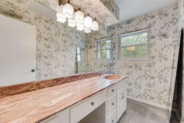 4 Waterview Pl, Richardson, TX 75080 - full bathroom featuring vanity, baseboards, wallpapered walls, and a shower