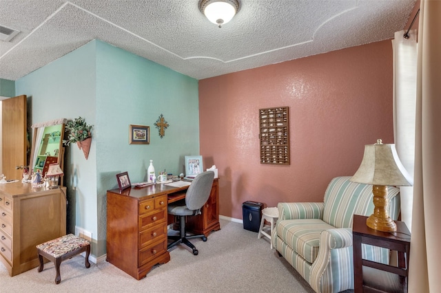 1001 Woodhaven Ct, Euless, TX 76039 - carpeted home office featuring a textured ceiling and baseboards