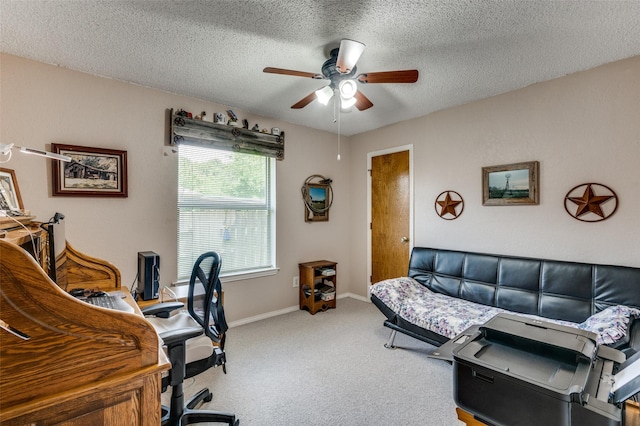 1001 Woodhaven Ct, Euless, TX 76039 - carpeted office with ceiling fan, a textured ceiling, and baseboards