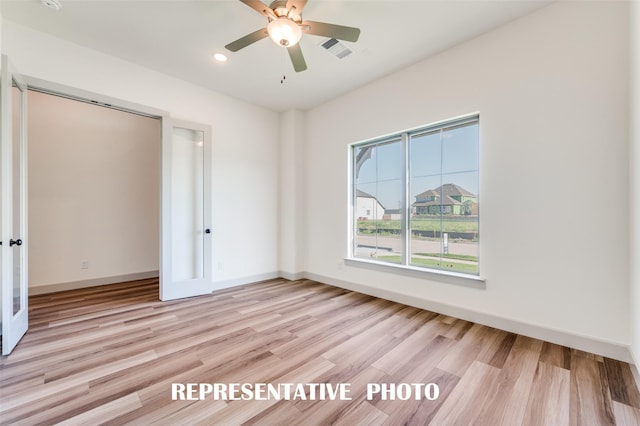 3109 Blake Dr, Mckinney, TX 75071 - unfurnished room featuring light wood finished floors, ceiling fan, baseboards, and recessed lighting