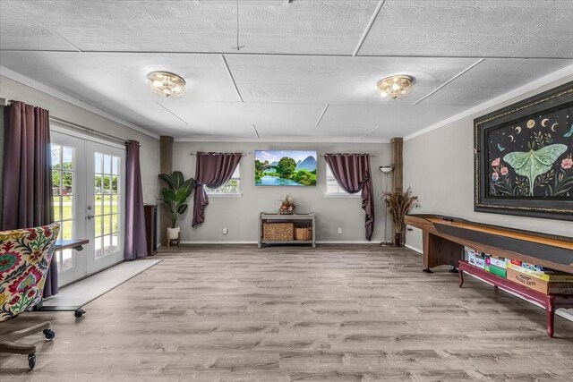5212 Cross Timber Rd W, Cleburne, TX 76031 - game room featuring wood finished floors, french doors, and crown molding