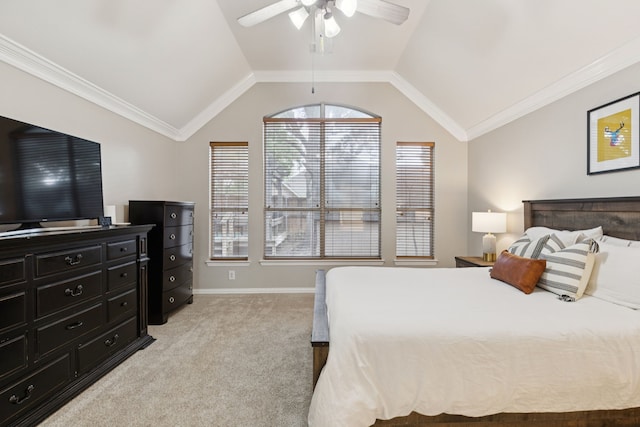 107 Barkley Dr, Hickory Creek, TX 75065 - bedroom featuring light carpet, vaulted ceiling, and a ceiling fan