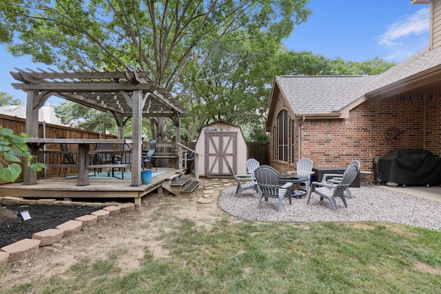 107 Barkley Dr, Hickory Creek, TX 75065 - view of yard with a wooden deck, a pergola, and an outdoor fire pit