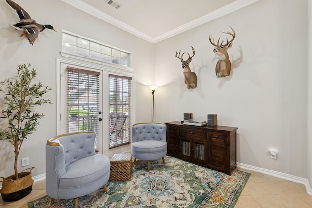 107 Barkley Dr, Hickory Creek, TX 75065 - living area featuring tile patterned flooring, crown molding, and baseboards
