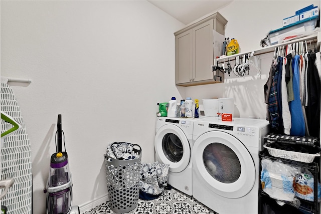 10407 Twisting Springs Dr, Aubrey, TX 76227 - washroom featuring washer and clothes dryer, cabinet space, and baseboards