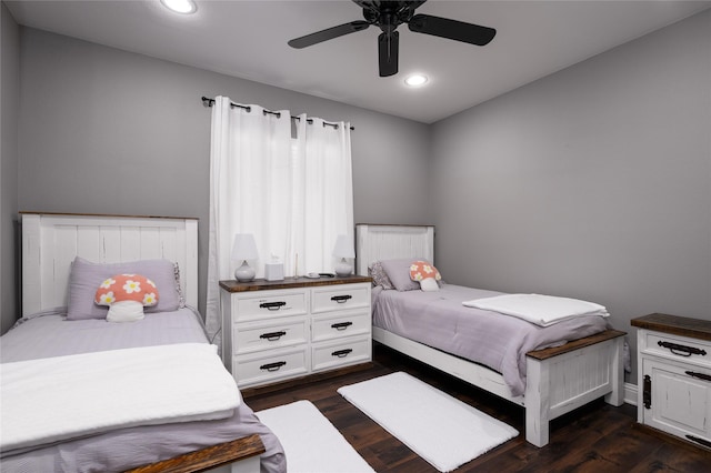 2113 Twin Creeks Cir, Pilot Point, TX 76258 - bedroom with dark wood-style flooring, recessed lighting, ceiling fan, and baseboards
