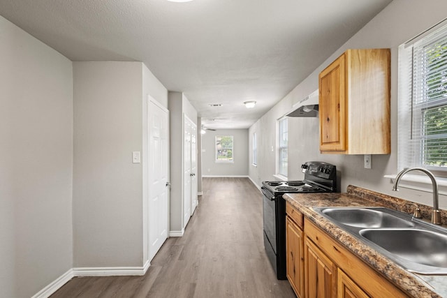 420 Nunnalee Ave, Van Alstyne, TX 75495 - kitchen with black electric range, a sink, wood finished floors, and baseboards