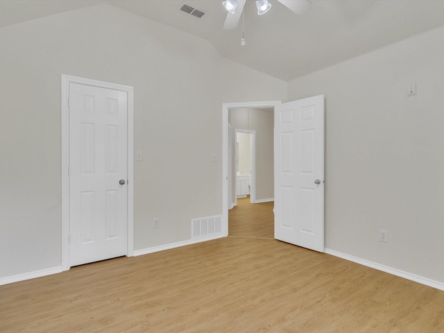 1536 Valley Creek Rd, Denton, TX 76205 - spare room with ceiling fan, vaulted ceiling, and light wood-style flooring