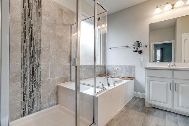 240 Gill Point Ln, Aledo, TX 76008 - full bath with a shower stall, a bath, vanity, and wood finished floors