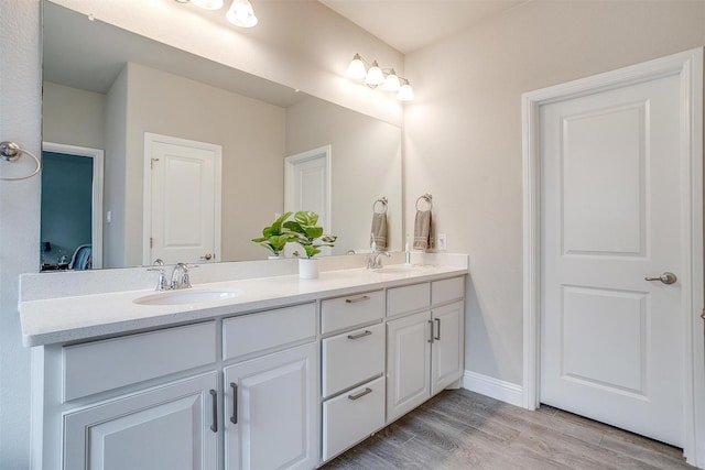 240 Gill Point Ln, Aledo, TX 76008 - full bathroom featuring double vanity, wood finished floors, and baseboards